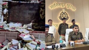 नरसिंहपुर में पुलिस का बड़ा खुलासा: मिठाई के डिब्बों के नीचे बने गुप्त बंकर से 50 लाख की अवैध शराब बरामद